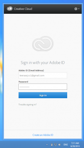 Login Screen in Adobe Creative Cloud Desktop