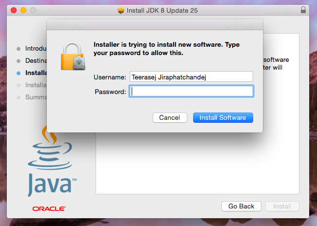 Setup Java JDK on OS X Yosemite asking admin password