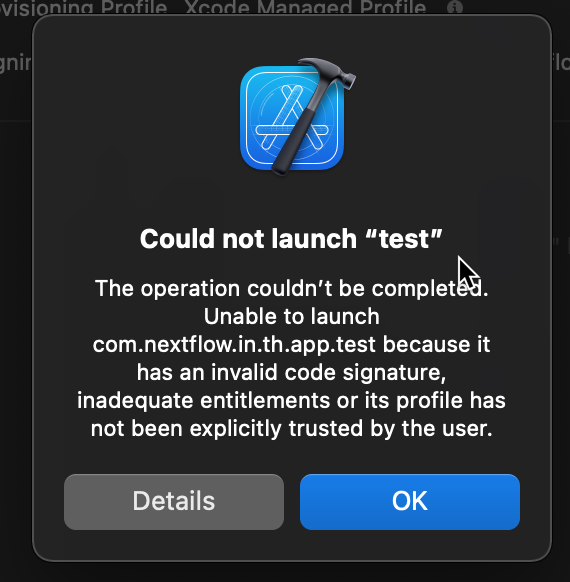 Xcode operation couldn't be completed. inadequate entitlements profile has bot been explicitly trusted by the user