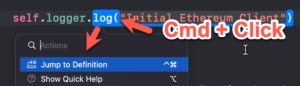 Cmd + Click on the code in Xcode to open menu and jump to definition