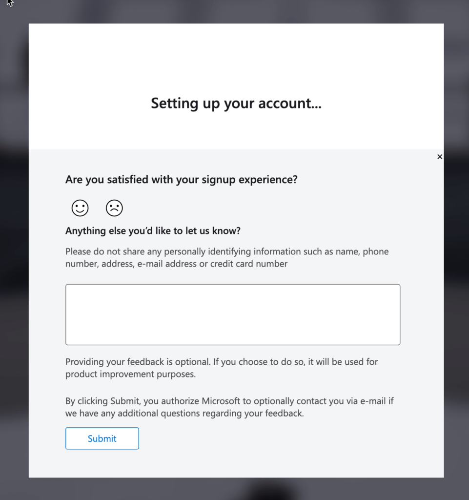 Register Azure Account - Setting progress