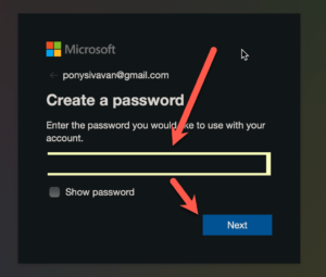 Create Microsoft Account - setup password