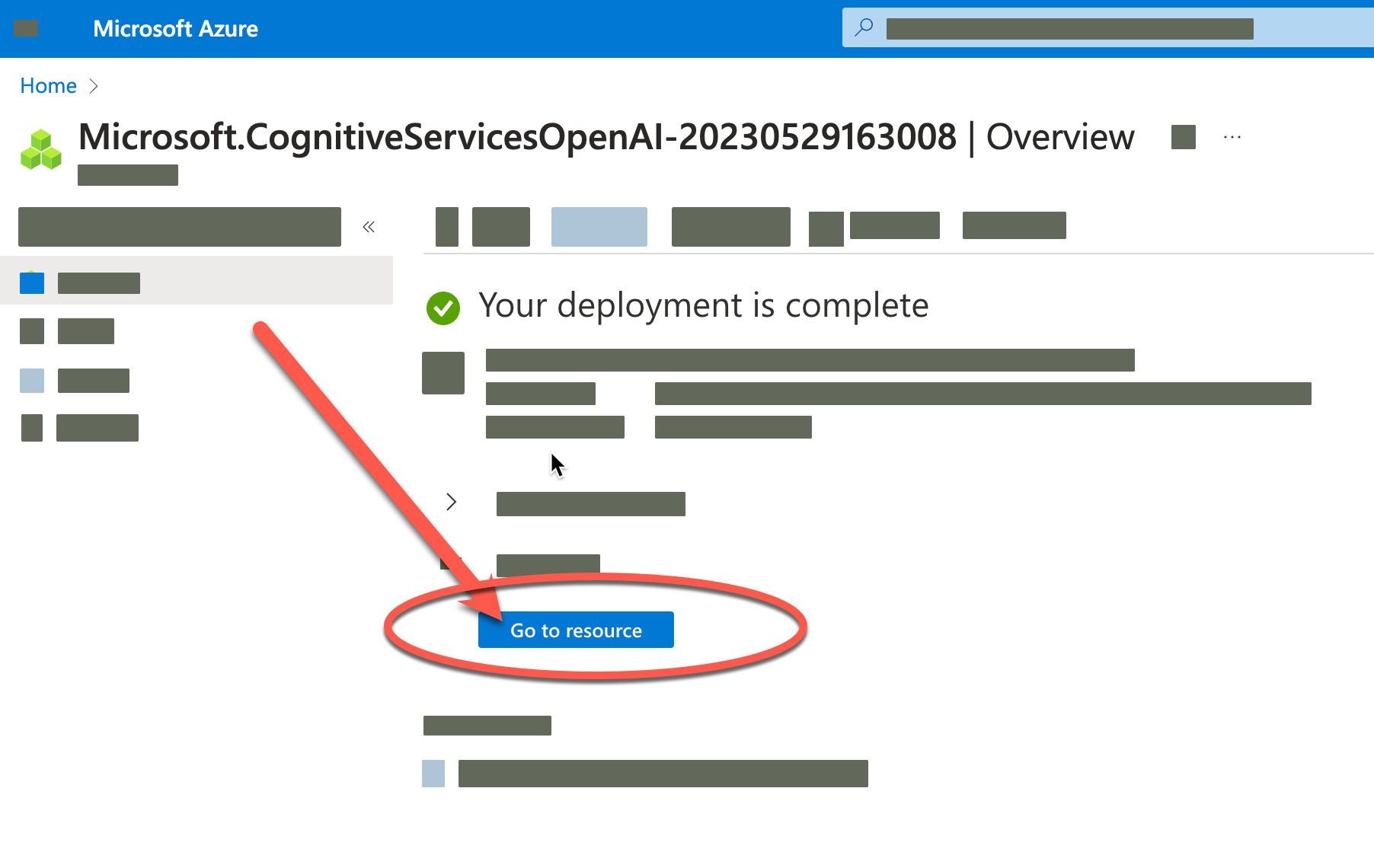 Azure Cognitive Service OpenAI deployment complete