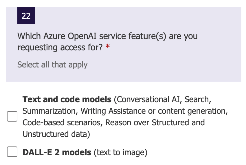 Azure OpenAI Access form - Model