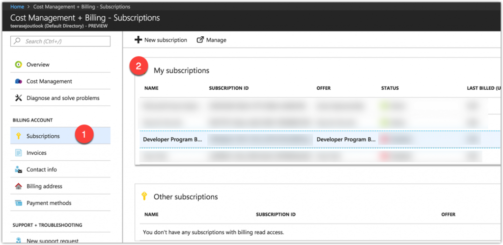 Azure portal - see my cost and subscription