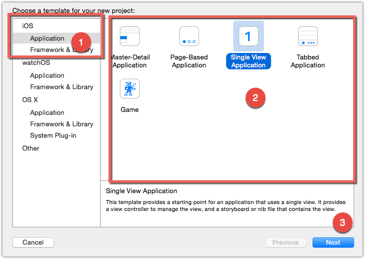 Choose iOS application template