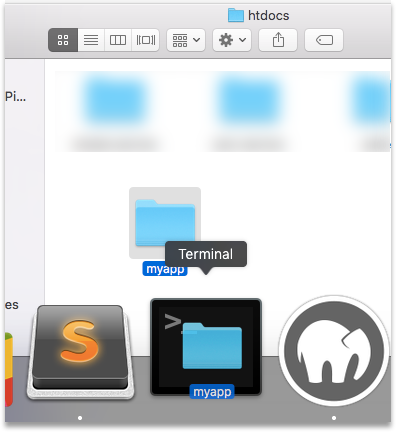 Open myApp folder in Terminal htdocs xampp mamp