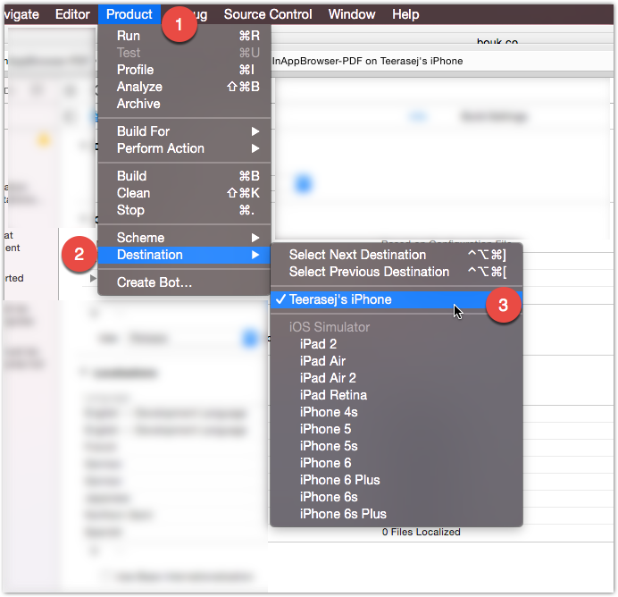 Set Destination to iOS Device