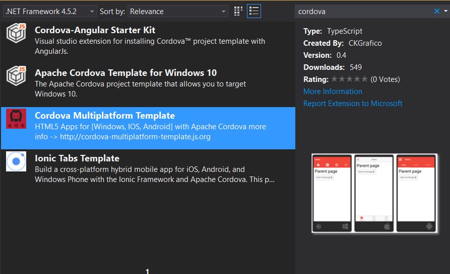 VS2015 Cordova and Ionic template online