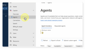 Copilot Agent เมนูใน Microsoft 365 Admin Center
